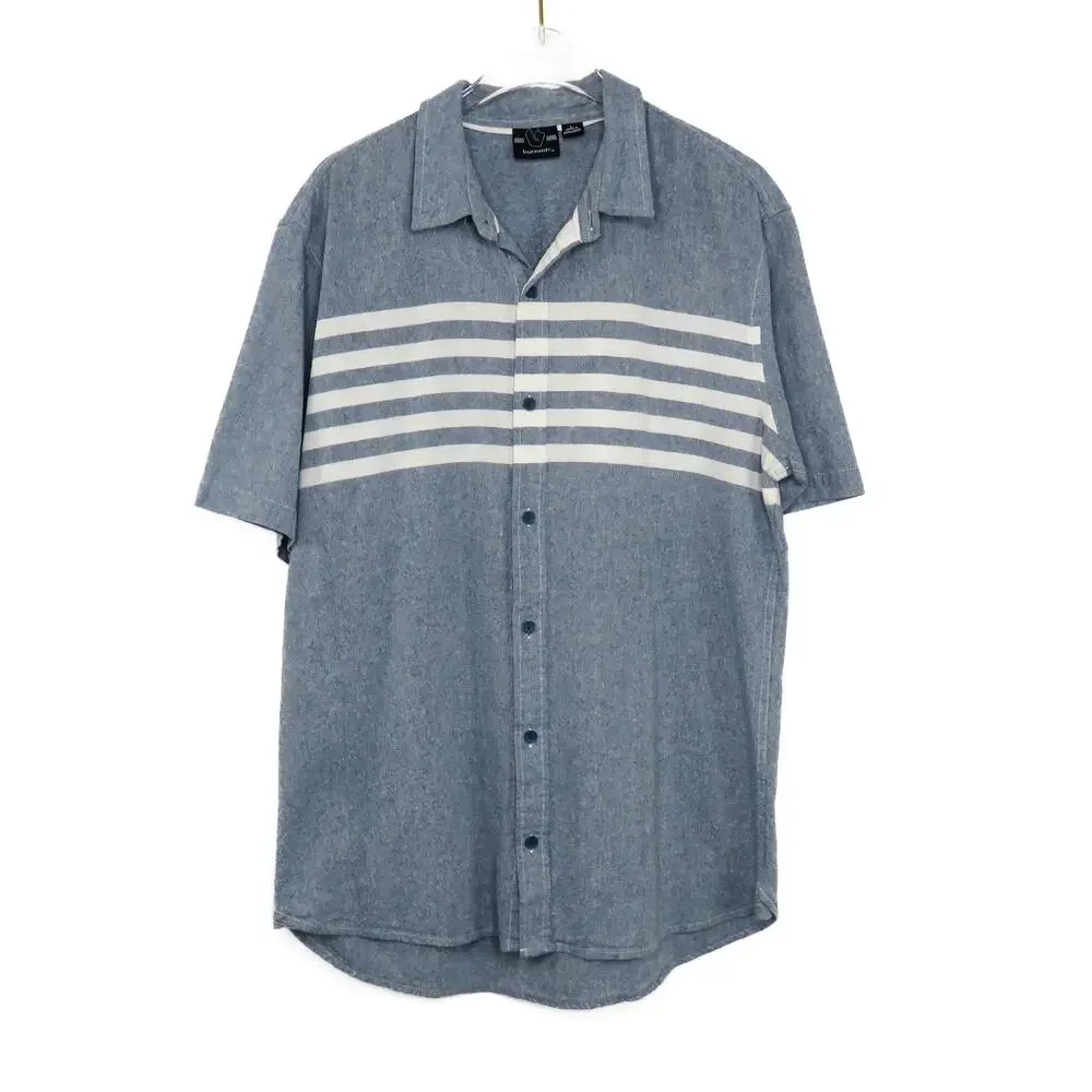 Urban Outfitters Burnside Retro Blue and White Striped Button Down Shirt Large